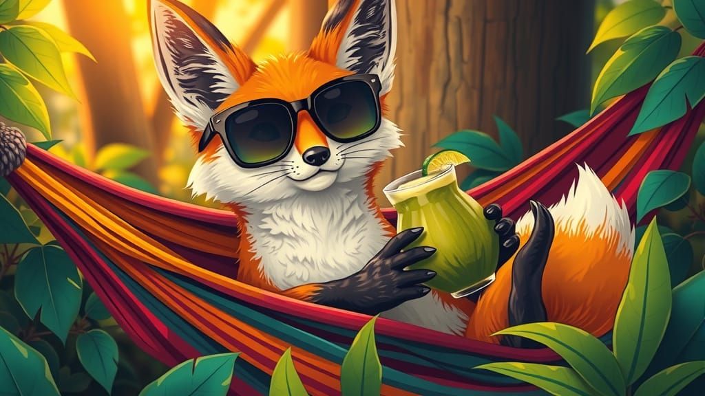 Relaxed Fox Lounging in Hammock with Sunglasses