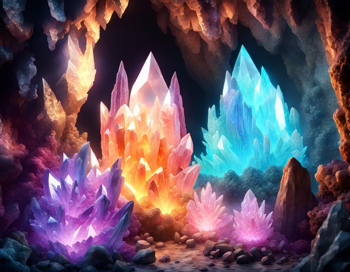 Glowing crystals clusters