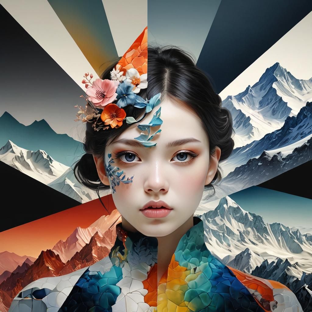 Ethereal Mountain Needlework in Hyperrealistic Style