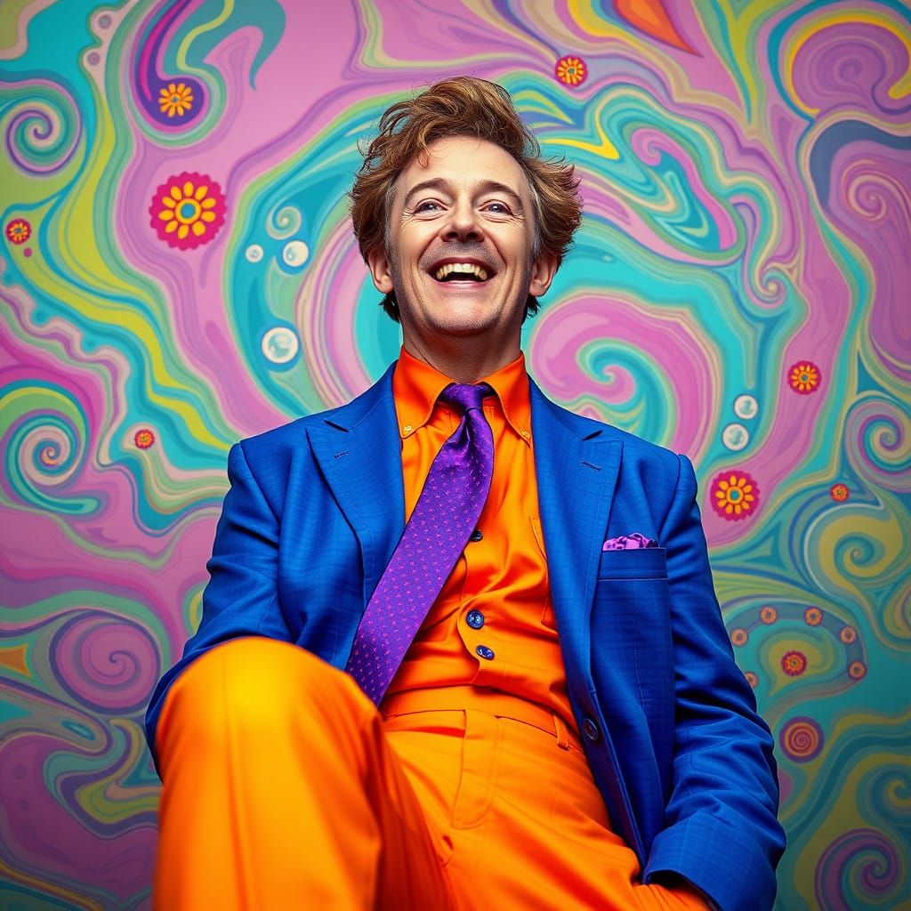 Comedian James Acaster in Vibrant, Surreal Landscape