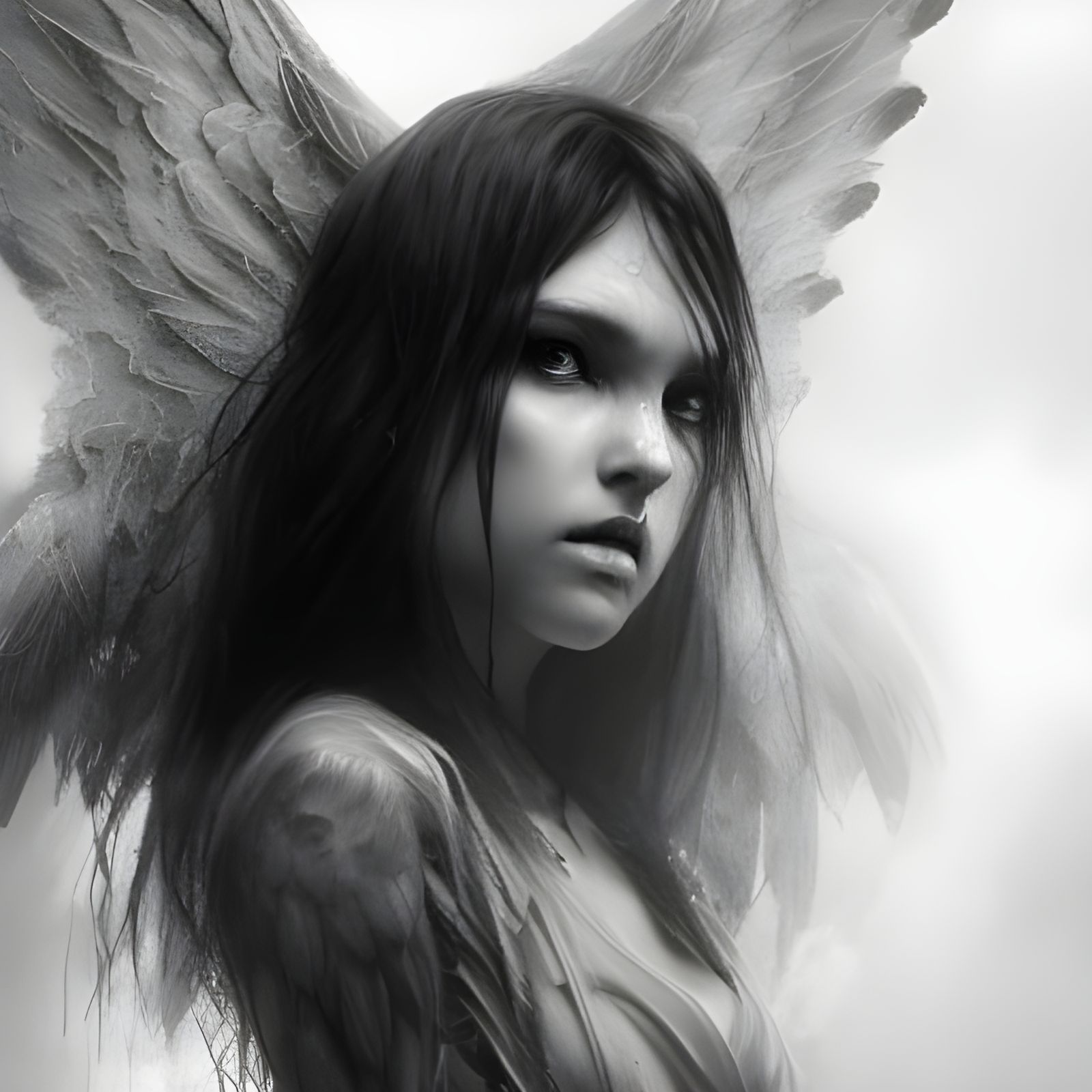Darkly Beautiful Fallen Angel in Gothic Art Style