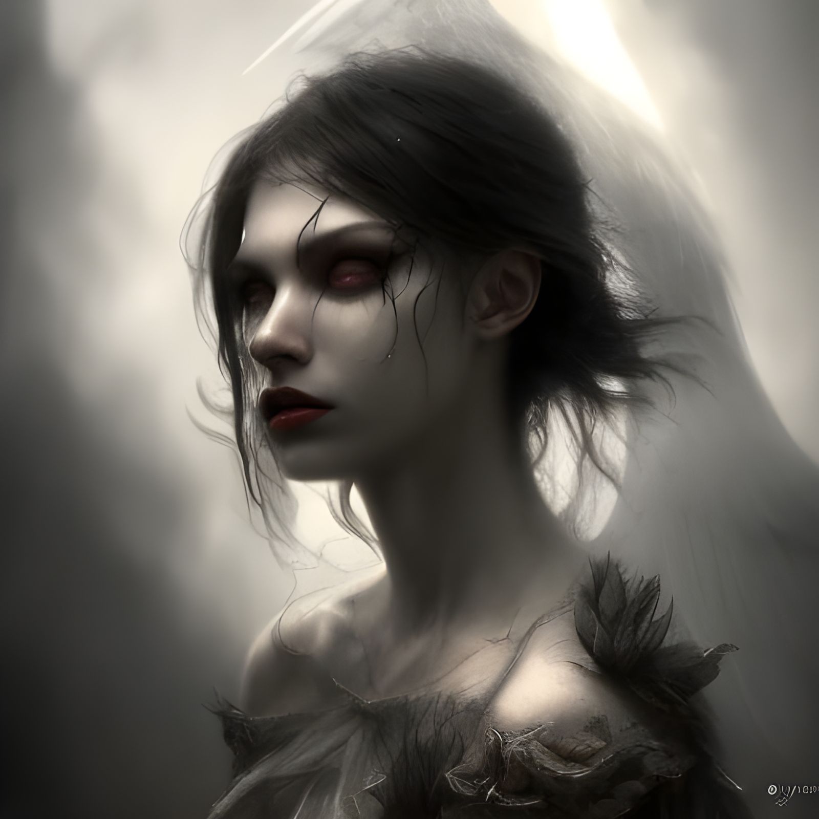 Darkly Beautiful Fallen Angel in Gothic Art Style