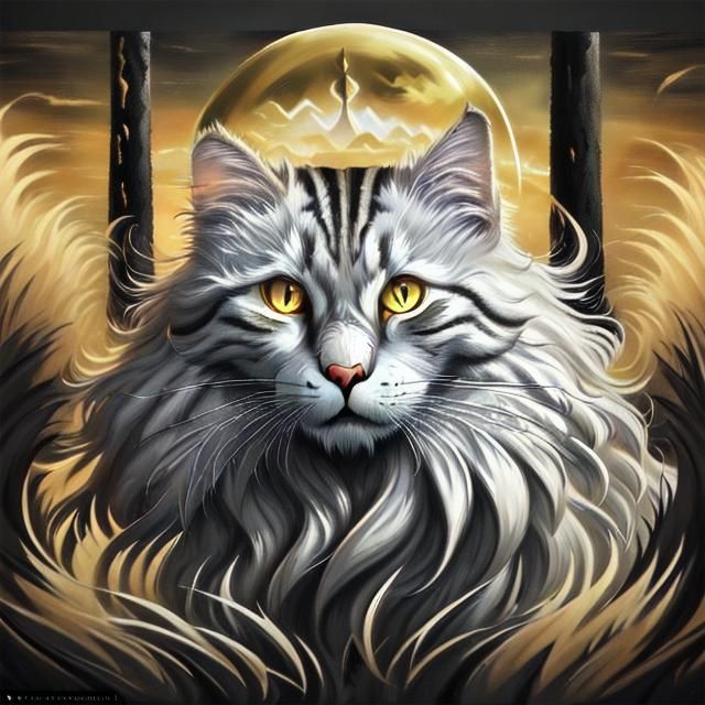 Angry White Sabertooth Portrait in 3D Bronze Style