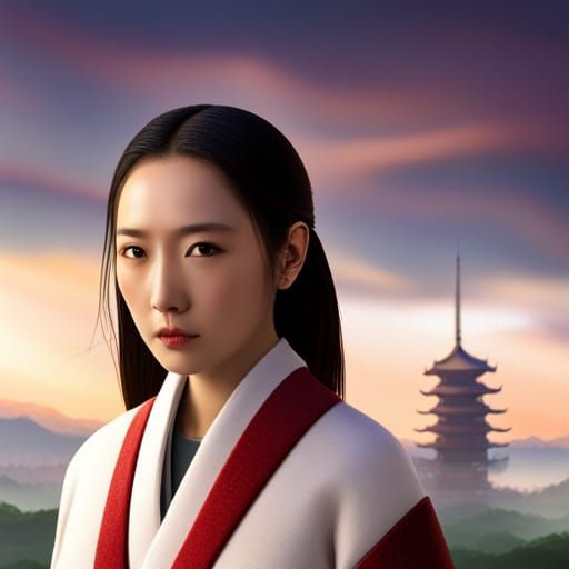 Medieval Japanese Woman in Hyperrealistic Splash Art