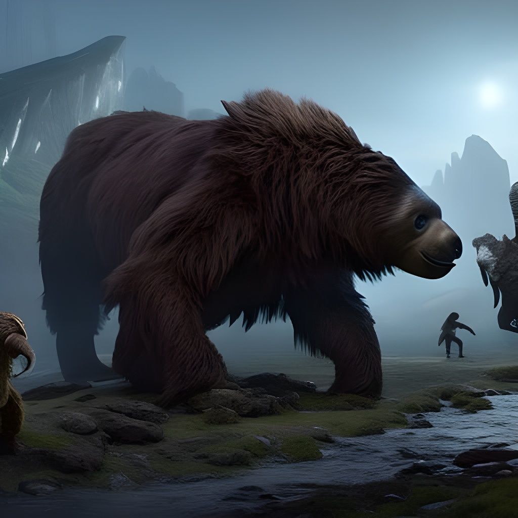 Ice-Age Sloth Hunt: Dark Fantasy Concept Art