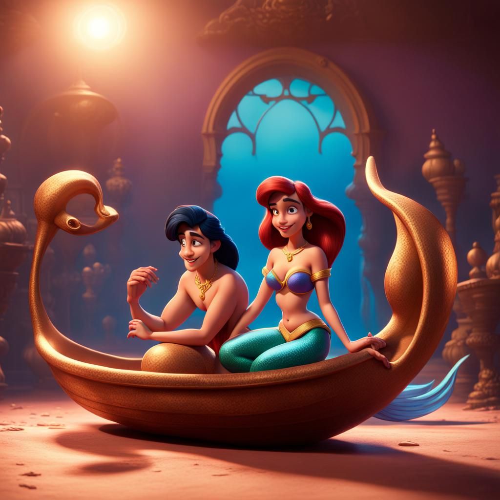 Aladdin and The Little Mermaid: Pixar-Style 3D Art