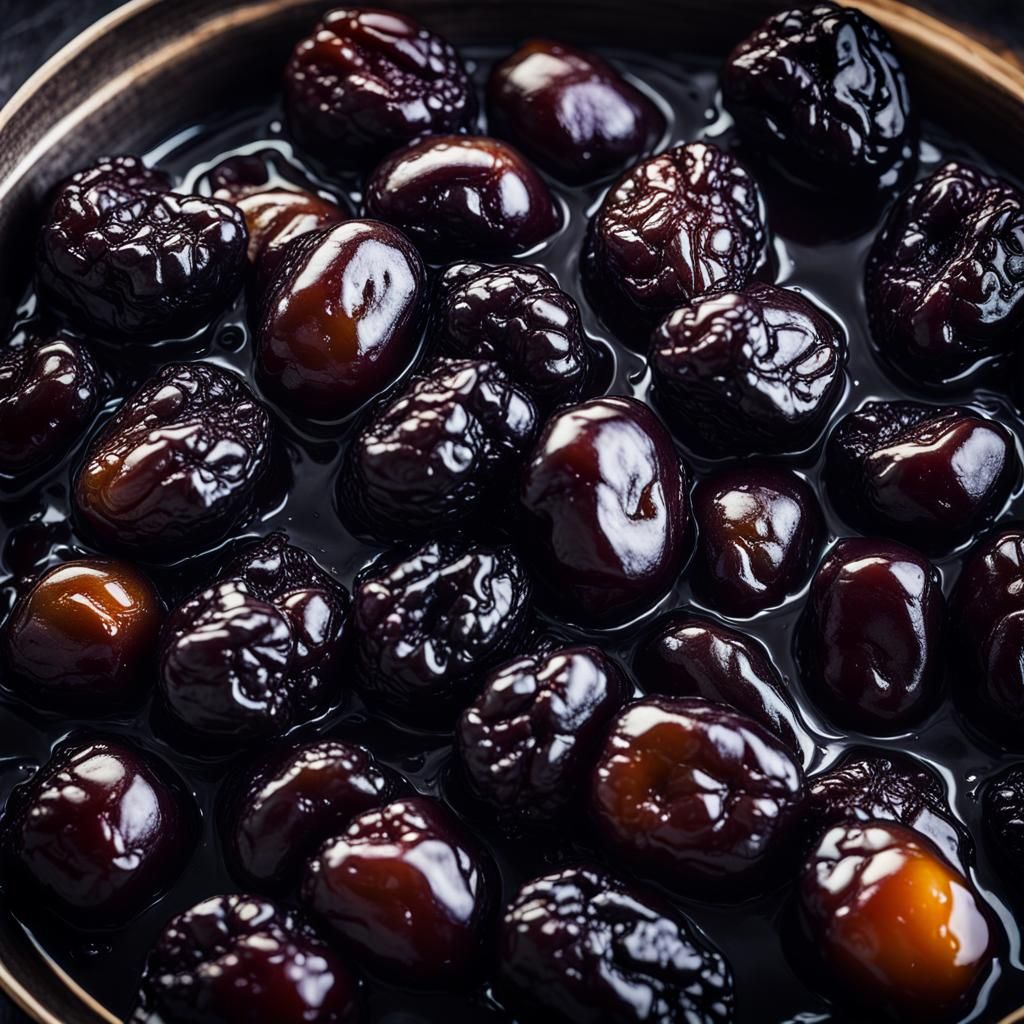 Stewed Prunes in Syrup: High-Definition Culinary Still Life