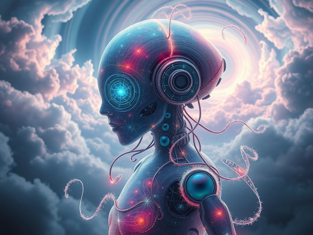 Luminous Android in Surreal, Futuristic Style