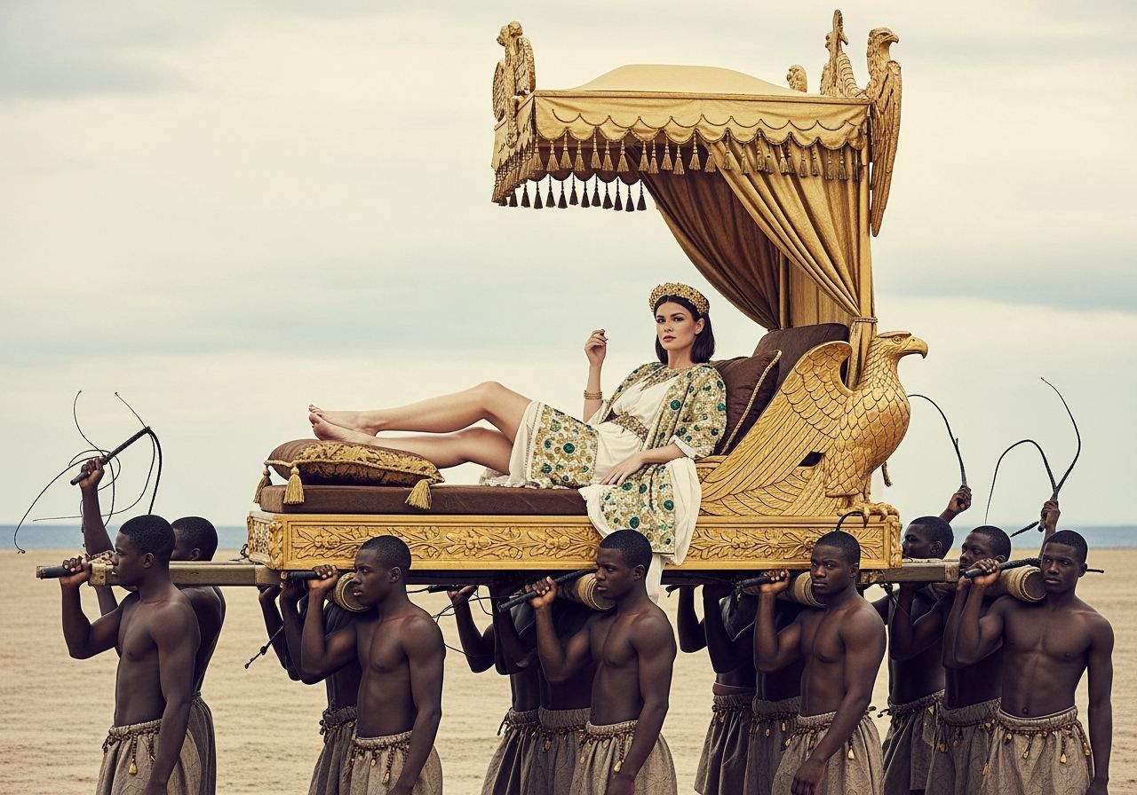 Roman Empress on Imperial Chaise Lounge in Lavish Photo