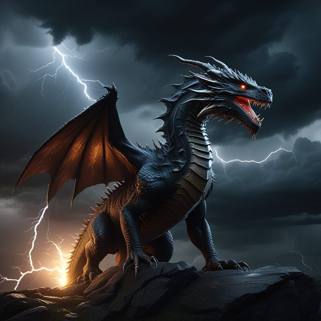 Majestic Storm Dragon Emerges in Cinematic Digital Art