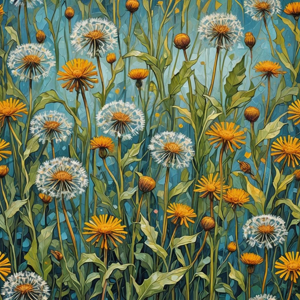 Dandelions in Art Nouveau Botanical Illustration