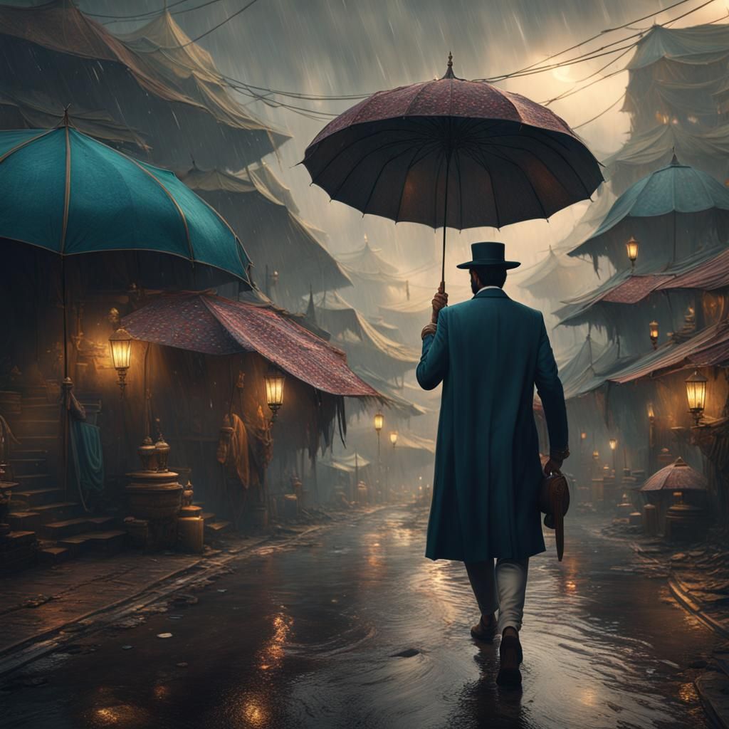 Man Walks in Rainy Pakistan: Matte Painting