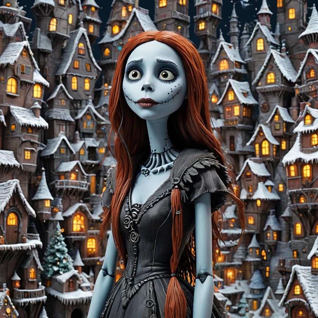 Hyperrealistic Sally in Christmas Town Portrait