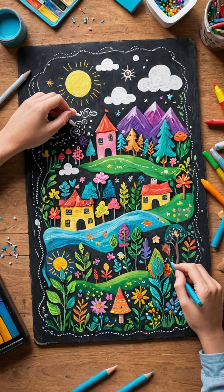 Vibrant Chalk Art: AI-Generated Color Masterpiece