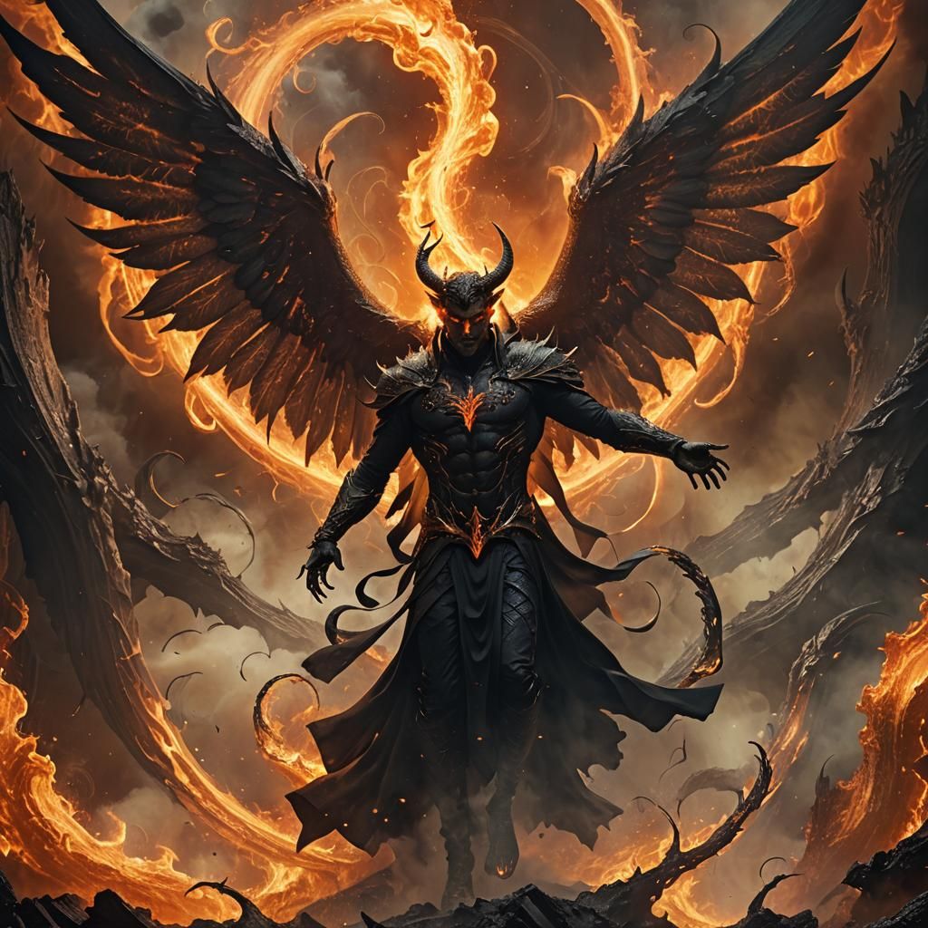 Lucifer in Fiery Hellscape: Surreal Fantasy Art