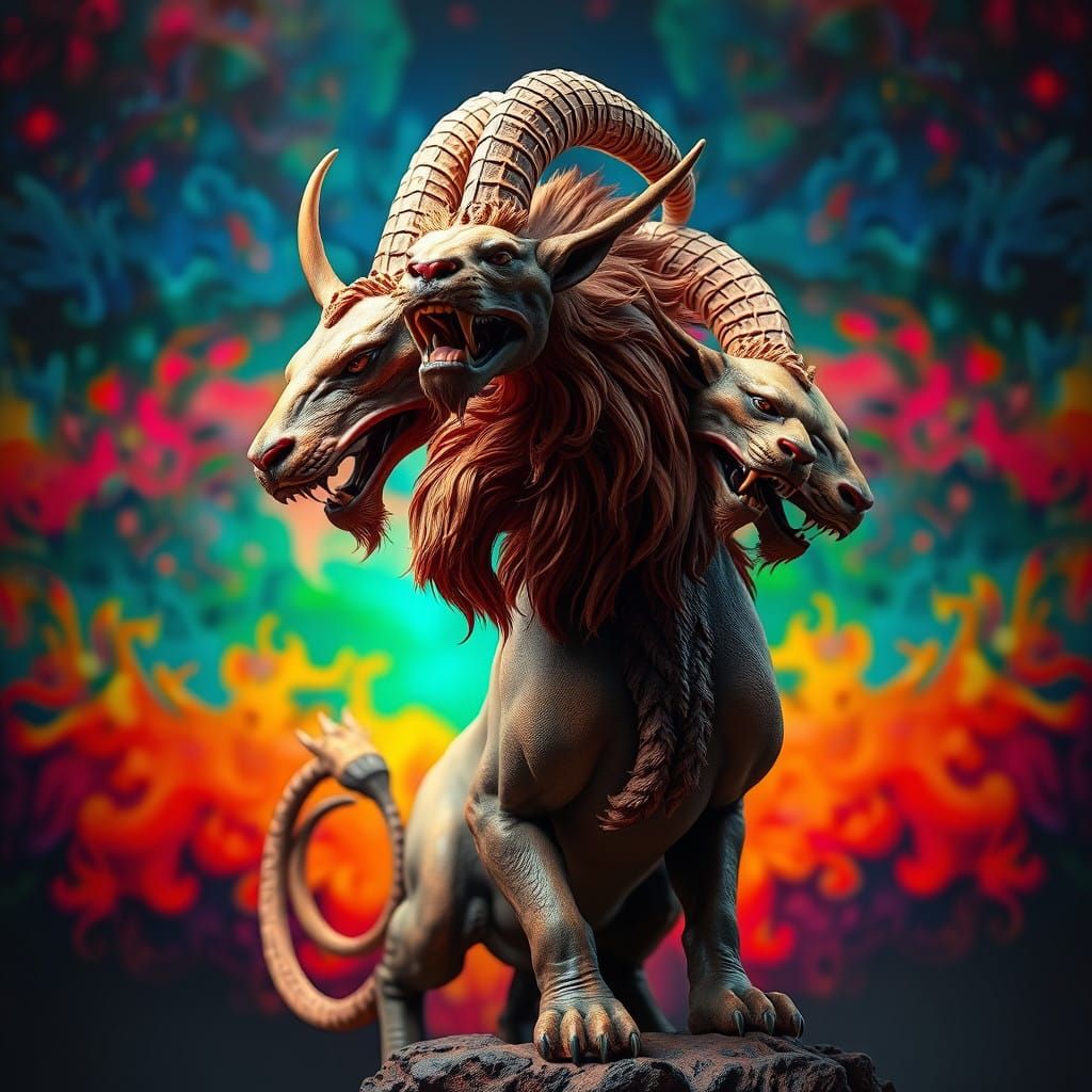 Hyperrealistic Chimera Portrait in Vibrant, Detailed, Futuri...