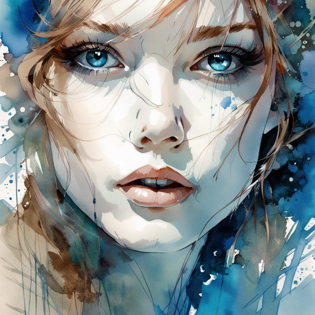 Ethereal Maiden: Stylized Watercolor Digital Illustration