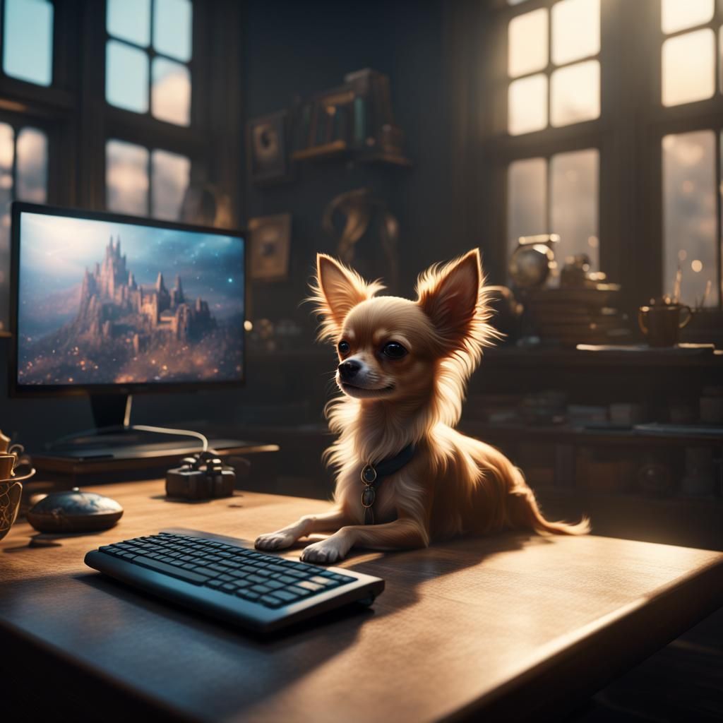 Chihuahua by Window: Detailed Fantasy Concept Art