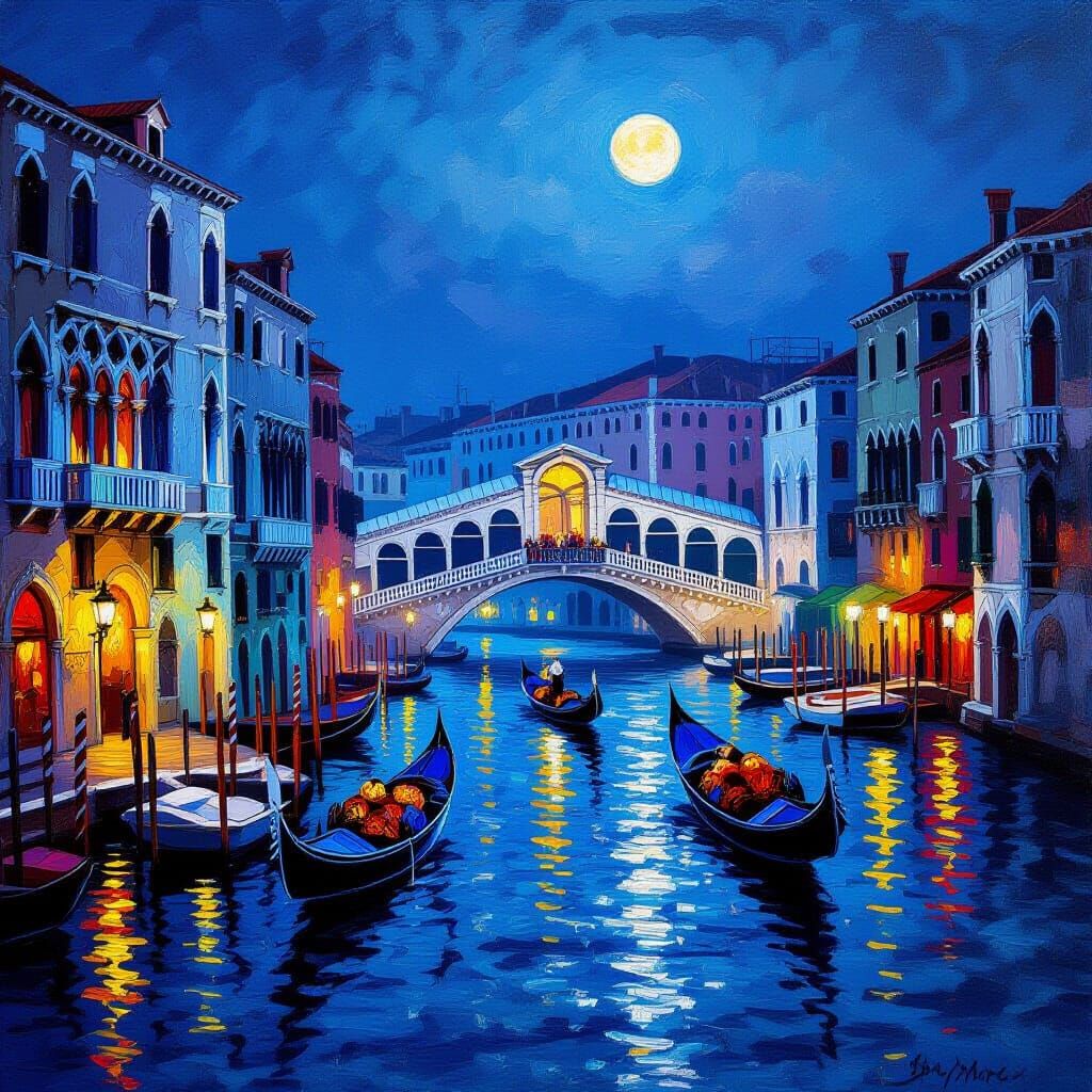 Venice at Night: Romantic Impressionistic Canal Scene