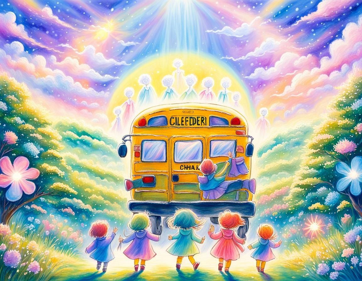 Anime Kindergarten Children Floating to a Sunny Sky