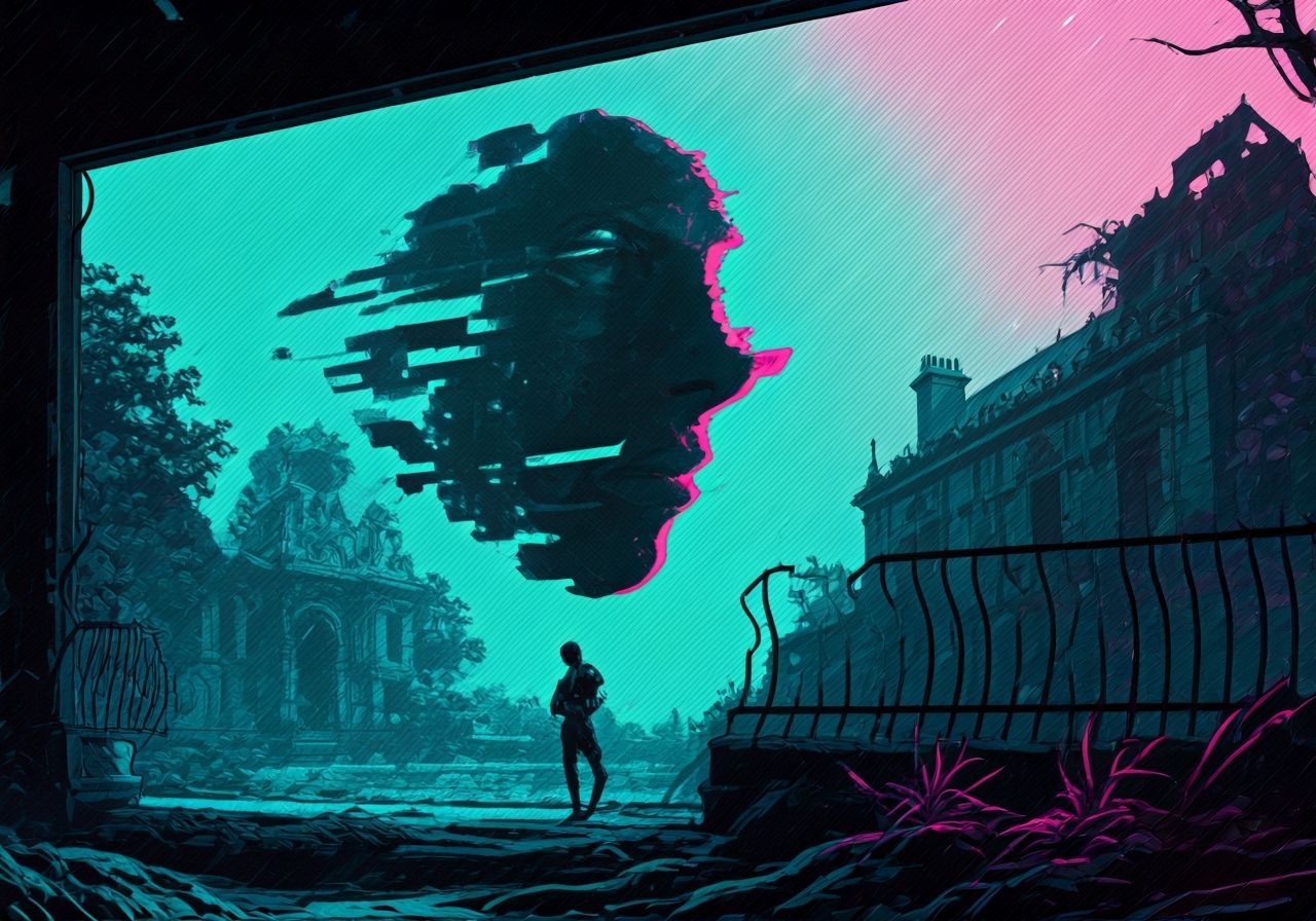 Futuristic Teal Holographic Fence in Dystopian Setting