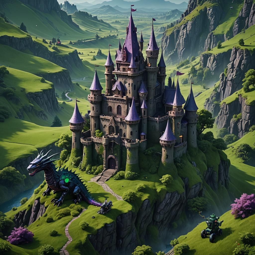 Dark Purple Castle with Robot and Dragon