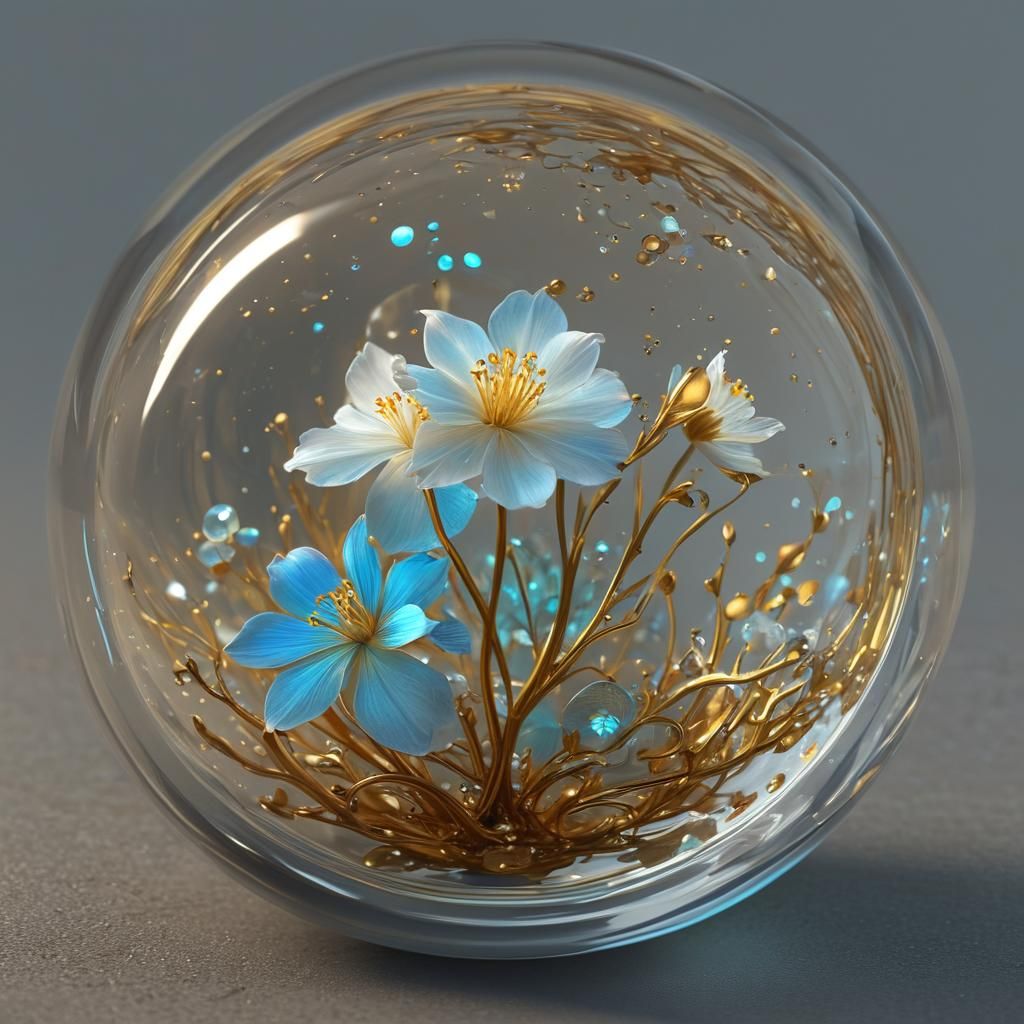 Bioluminescent Flower in Crystal Ball: Hyperrealistic Art