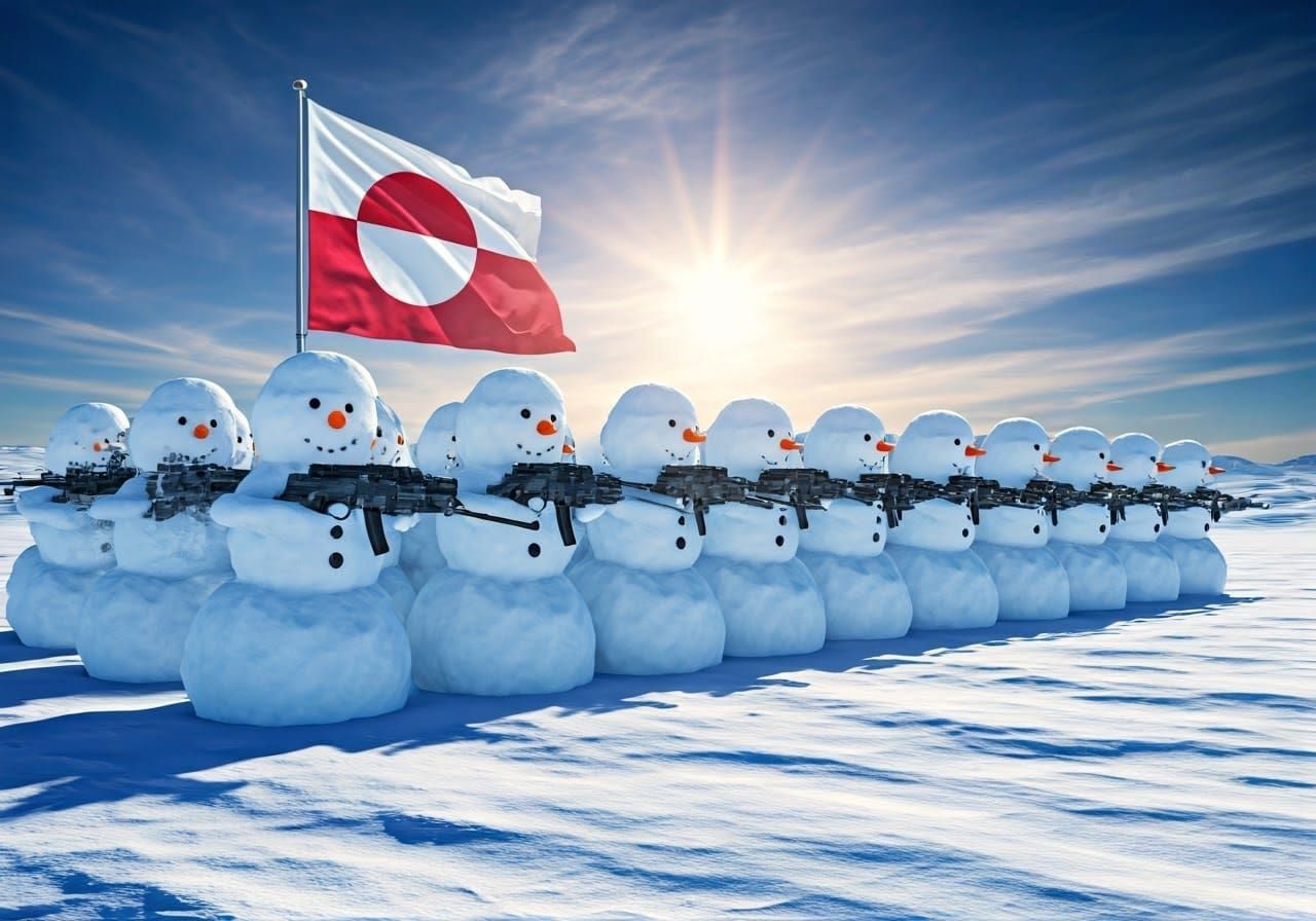 Greenland's Snowman Army in Formation with Rifles
