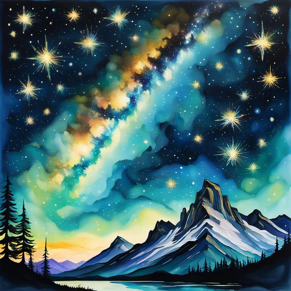 Ethereal Starry Night with Impressionist Touch