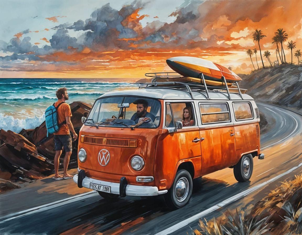 Burnt Orange Westfalia Van on Sunset Roadtrip