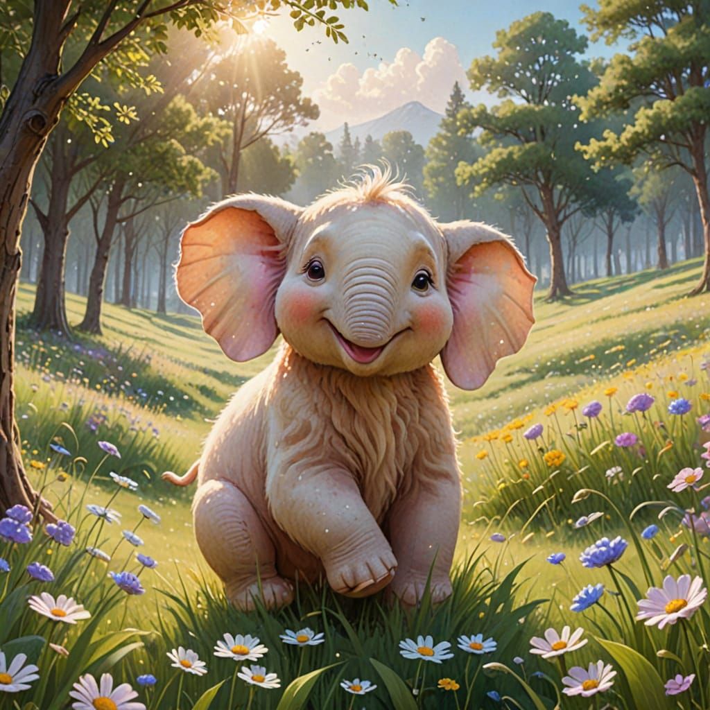 Whimsical Watercolor Heffalump in Sunny Meadow