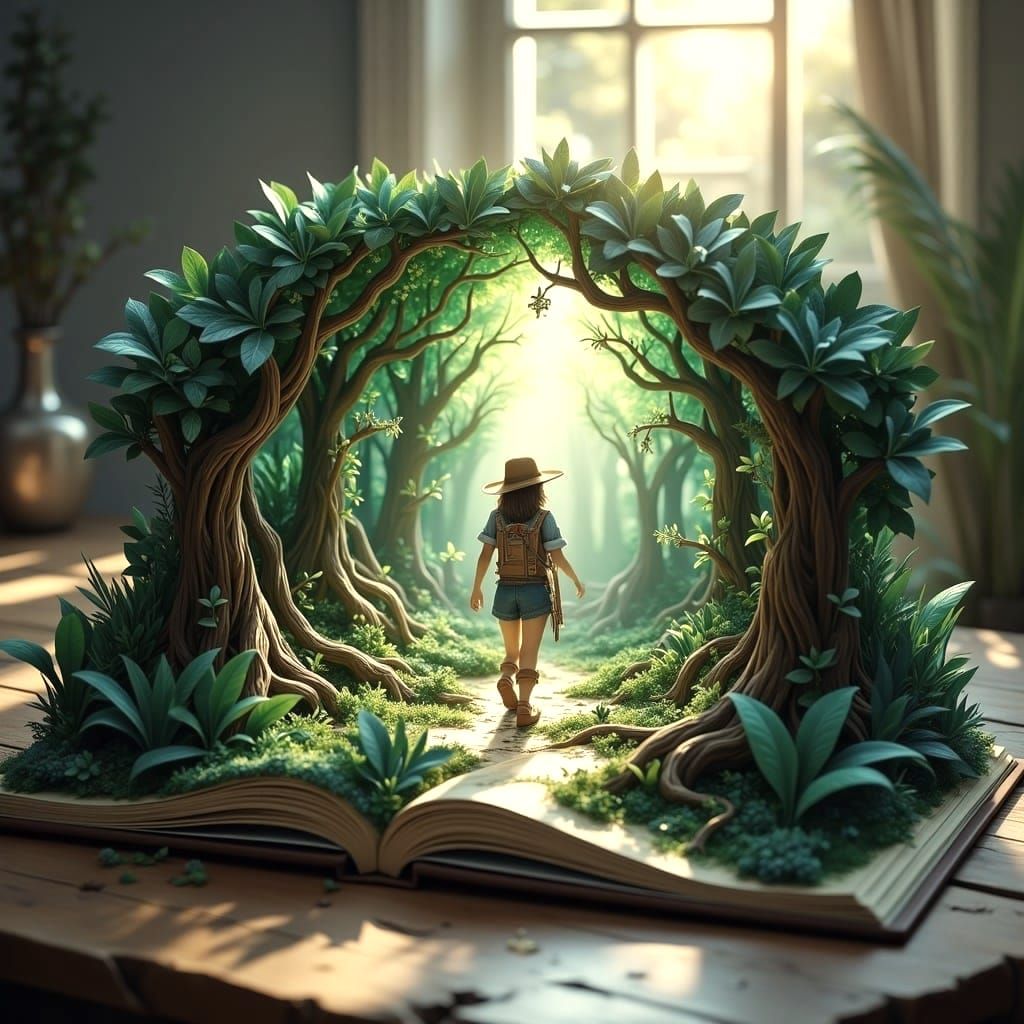 Whimsical Forest Wanderer in a Pop-Up Book