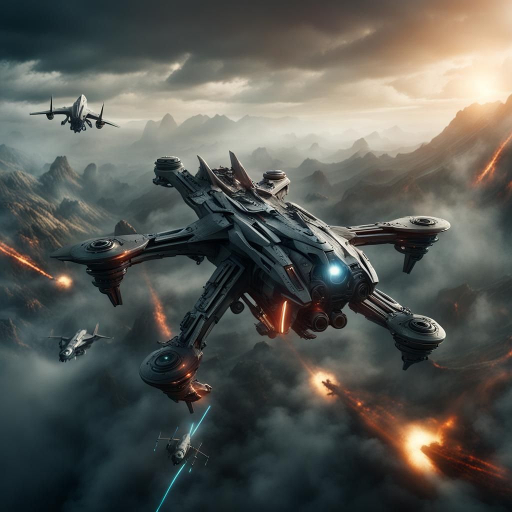 Attack Drone Diving into Battle: Digital Matte Painting
