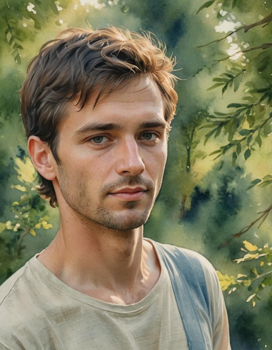 Man in Watercolor on Summer Evening