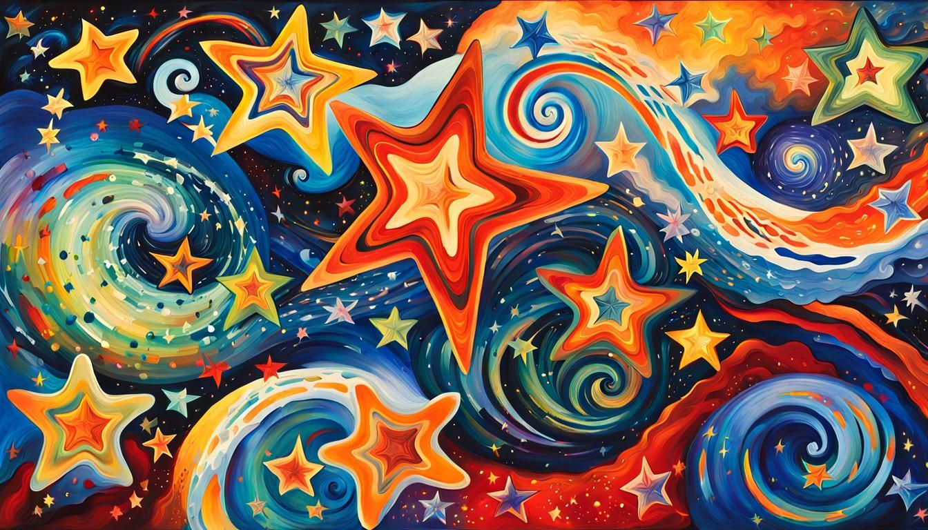 Iridescent Stars in Abstract Expressionist Style