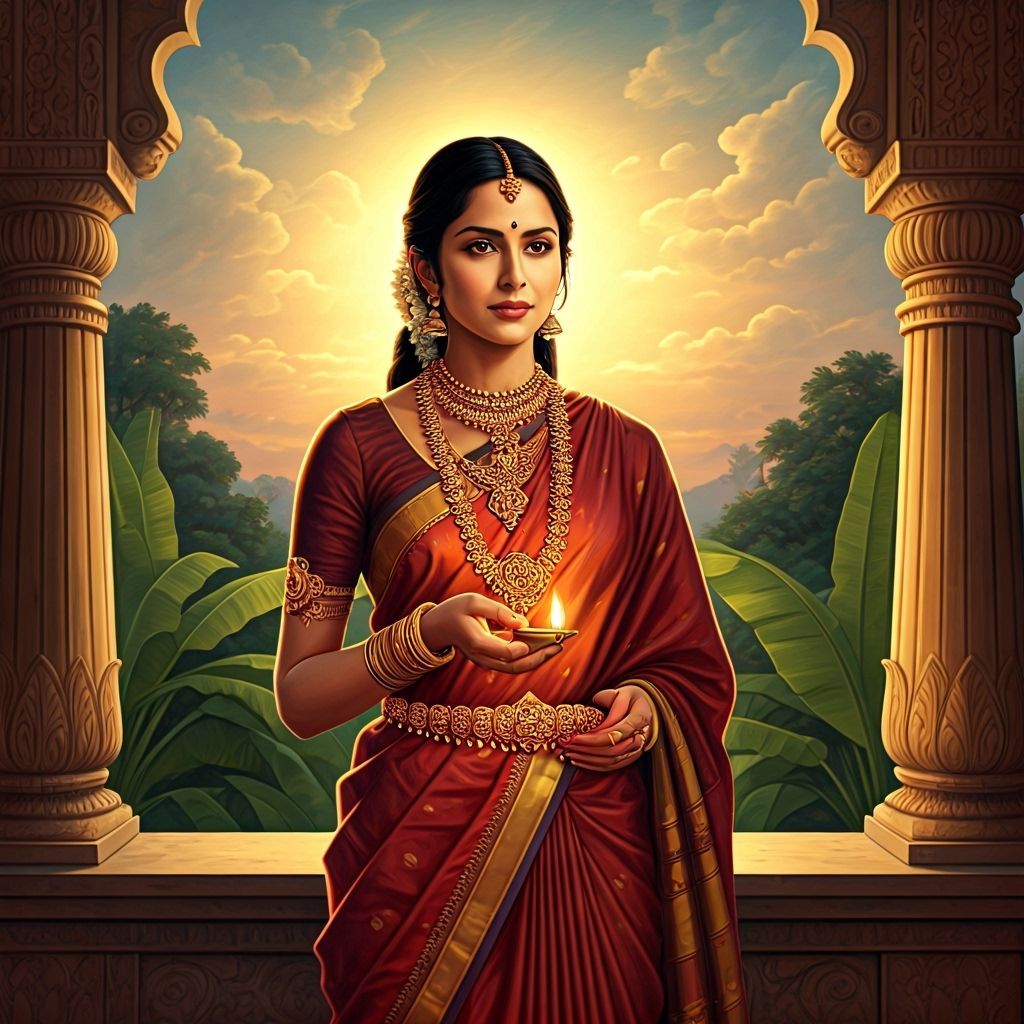 Elegant Woman in Silk Saree as Oil Painting