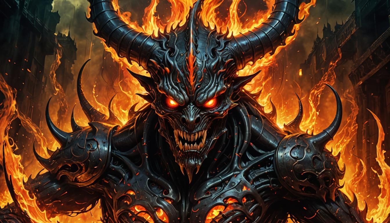 Nightmarish Hell Creature in Dark Fantasy Art