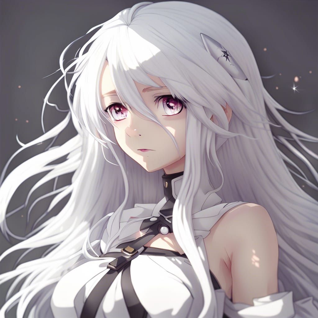 Anime Girl with White Hair Close-up
