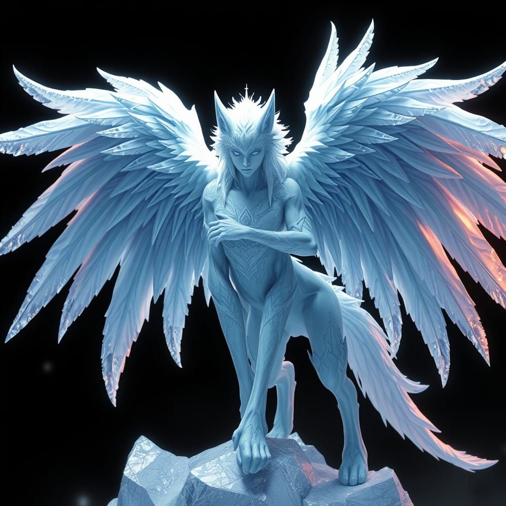 Angel Wolf of Ice in Stunning Cyberpunk Concept Art Style