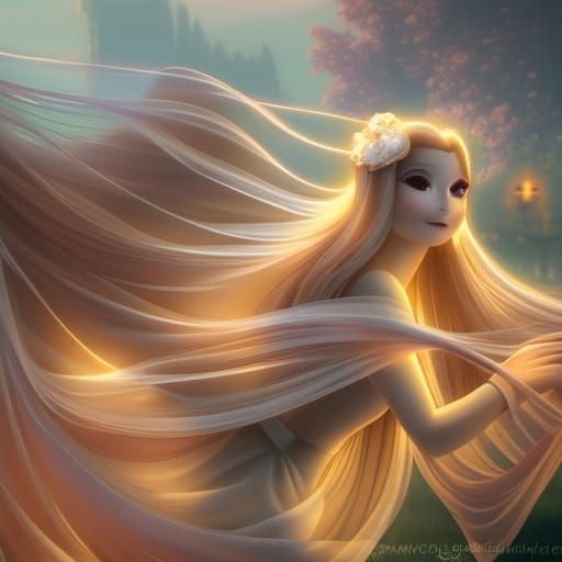Ethereal Ghost in Cemetery, Anime Digital Art