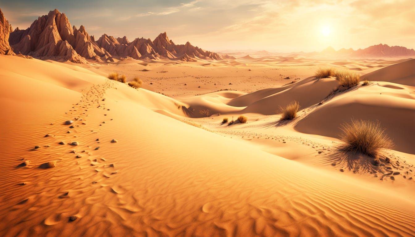 Hyperrealistic Desert Well in Golden Hour Lighting