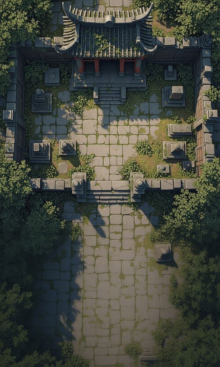 13th Century Taoist Temple Ruin RPG Battlemap