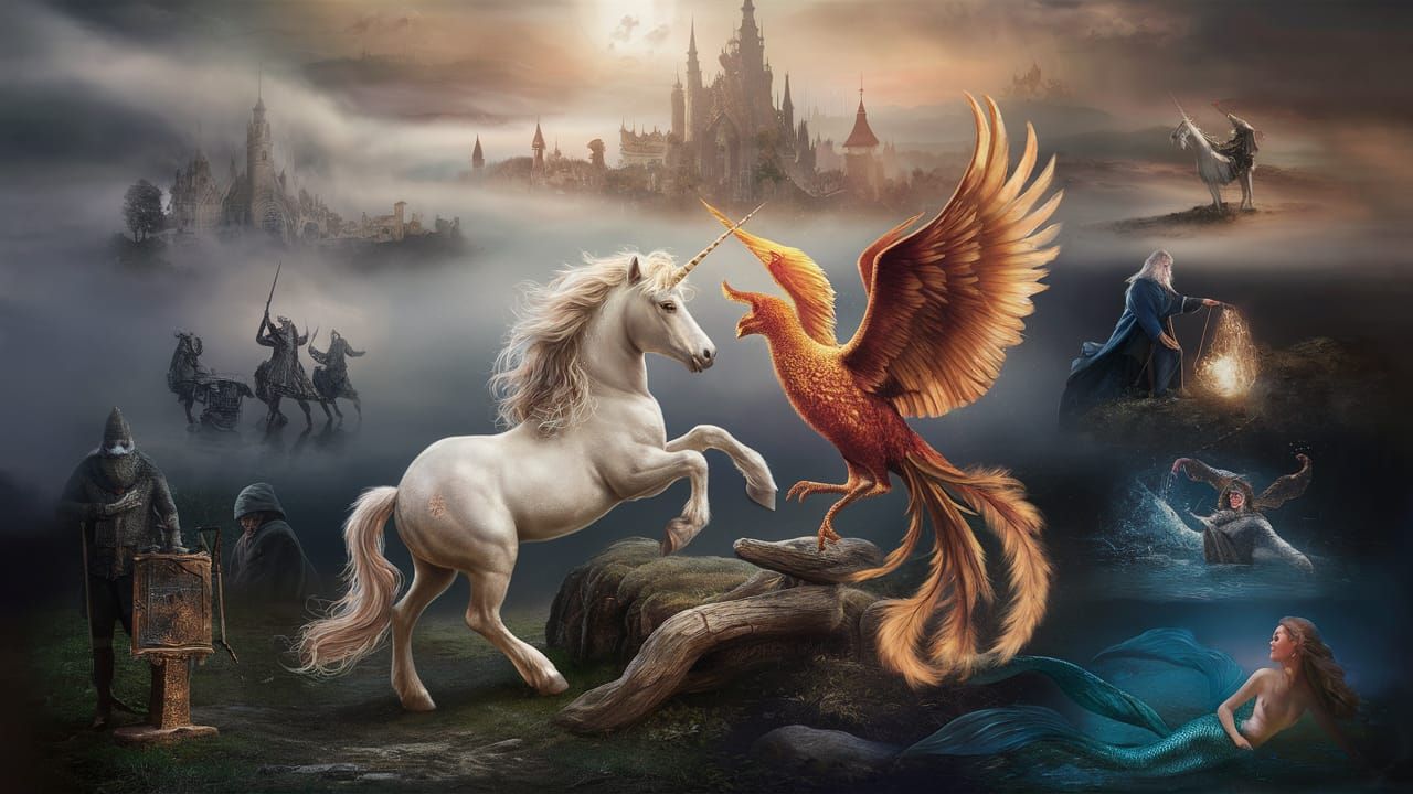 Mystical Creatures in Hyperrealistic Fantasy Cityscape