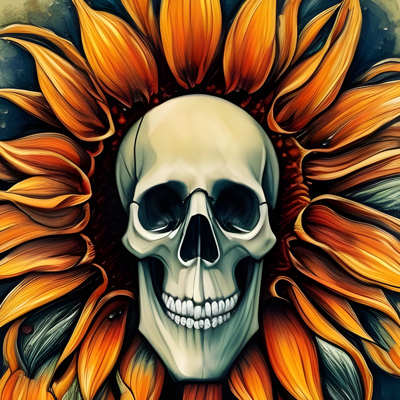Skull in the Center of a Sunflower