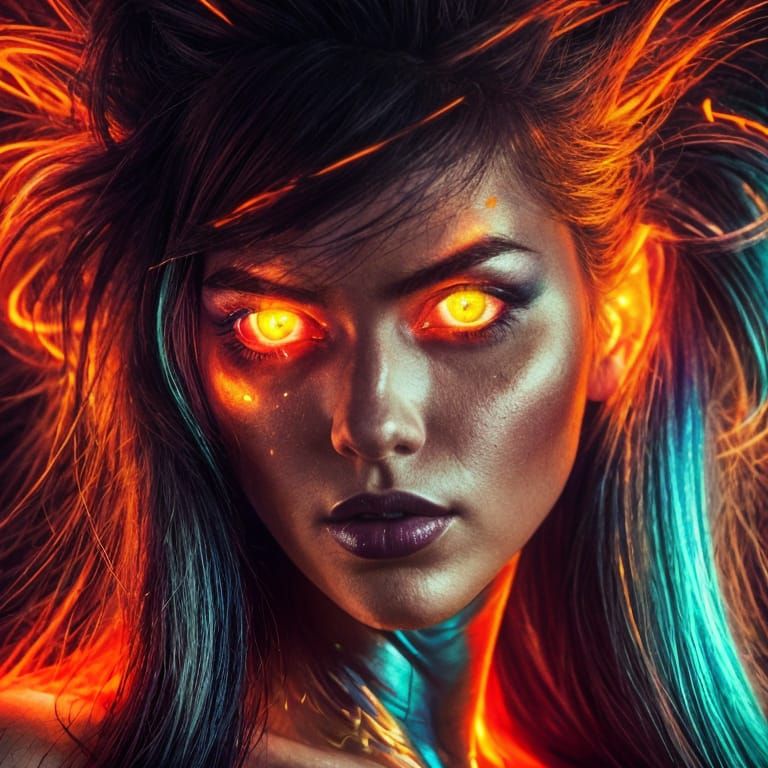 Neon Pin-Up: Sensual Digital Art in Hyperrealistic Style