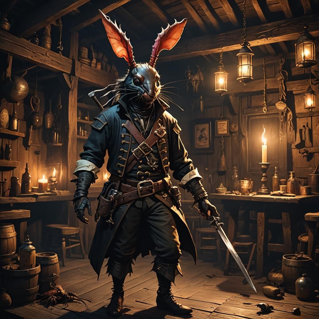 Earwig Pirate in Dimly Lit Tavern