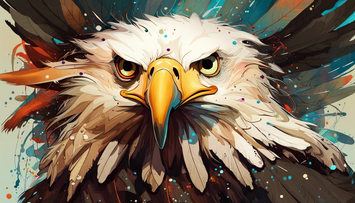 Adorable Bald Eagle Splash Art: Hyperrealistic Polychromatic...