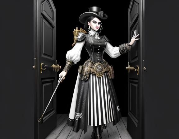 Steampunk Woman in Lichtenstein Style Doorway