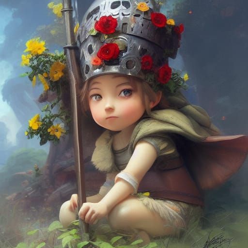 Gnome Girl Knight in Arcimboldo Style