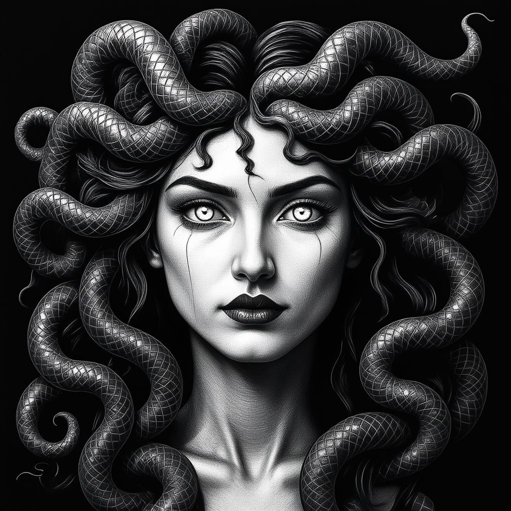 Medusa in Striking Black and White Portrait